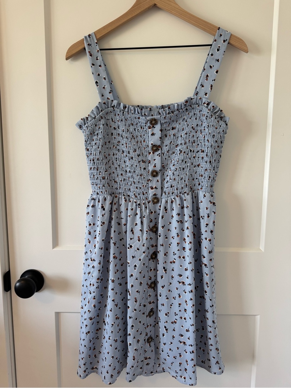 Sienna Sky Light Blue Floral Smocked Mini Dress Size Large